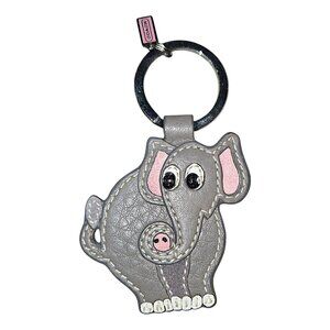 Coach Elephant Leather Keychain Gray Pink Whimsical Bag Charm - Rare, Authentic